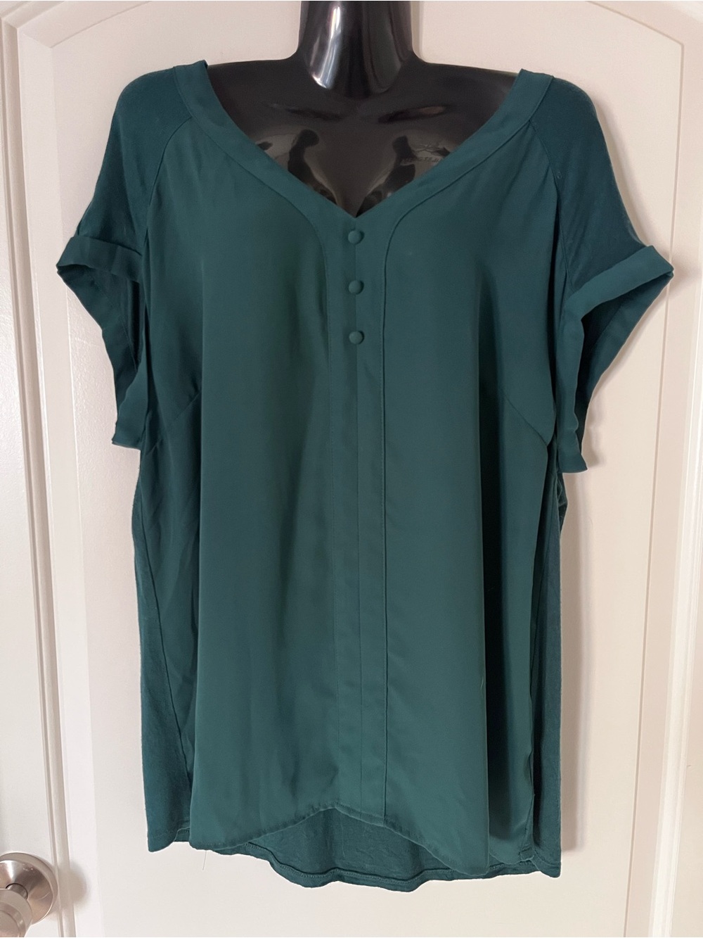 Fortune + Ivy Everyday V-Neck Short Sleeve Blouse in Deep Teal